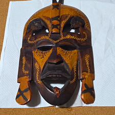 Hand Carved Tribal Decorative Wood Wall Mask, Painted Brown Black Wall Decor