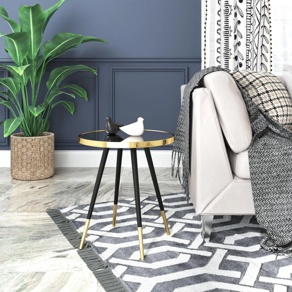 Mesa auxiliar ZUO de hierro para partículas de acero inoxidable de vidrio y MDF en negro Foto 4 de 4