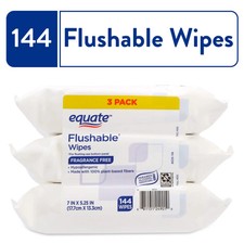 Flushable Wet Wipes, Fragrance Free, 144 Wipes, 3 Pack