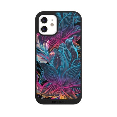 Handyhülle für Apple iPhone 12  Hülle NIVOpure Case Schwarz Blumen Neon bunt