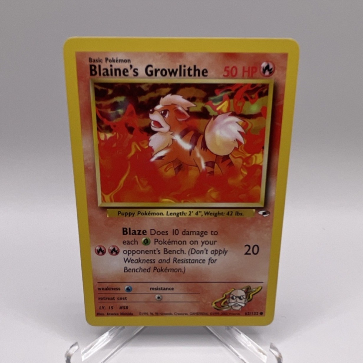 Pokémon Blaine's Growlithe 58/132 Gym Heroes Regular Basic 50HP English Card