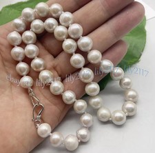 Natural Pearl 10-11mm Genuine White South Sea Pearl Round Beads Necklace 16-36''