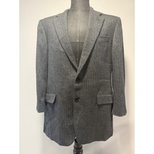 Hickey Freeman 100% Cashmere Suit Jacket Black White Herringbone Size 42R JL
