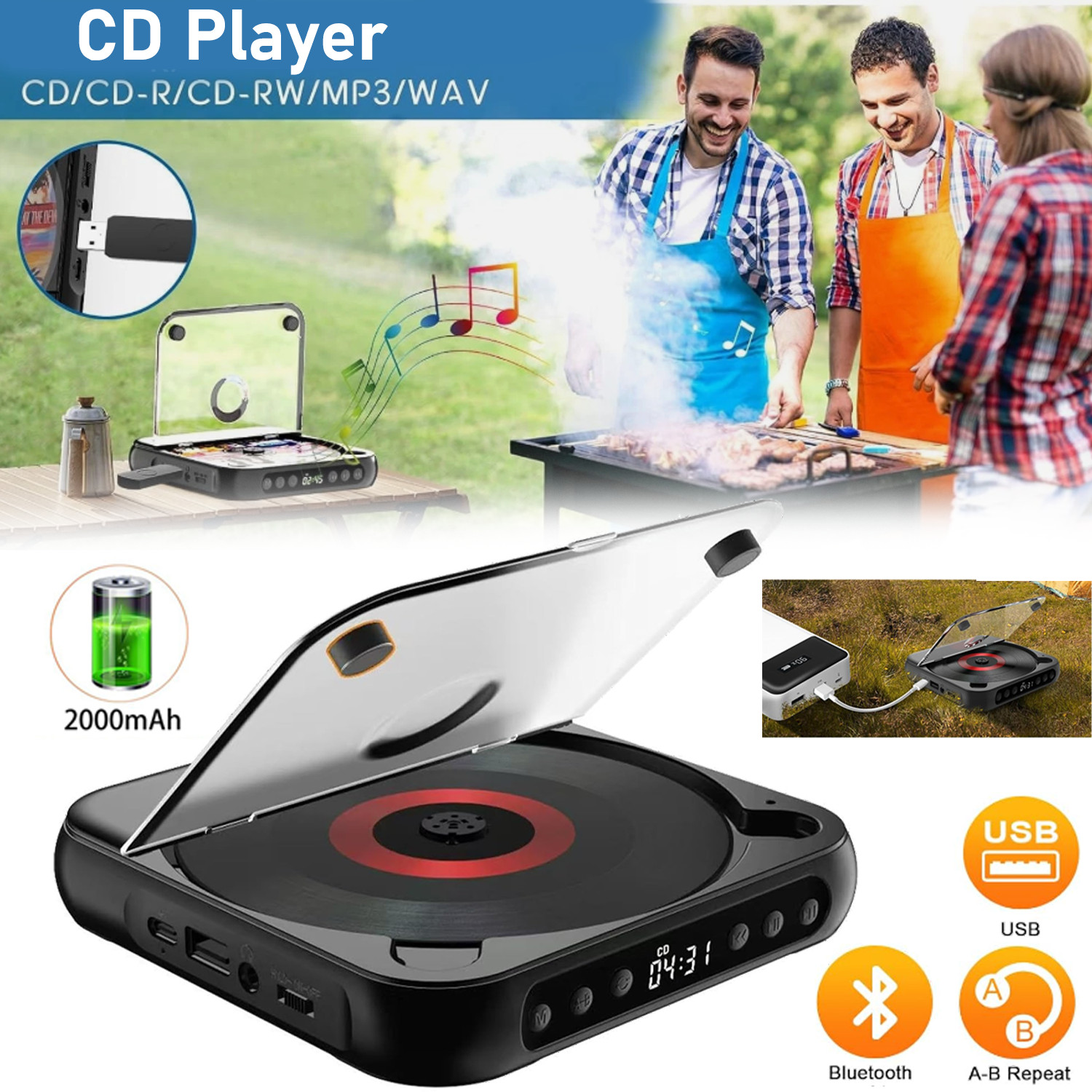 , Personal Small Stereo Cd Player With Bluetooth For Home