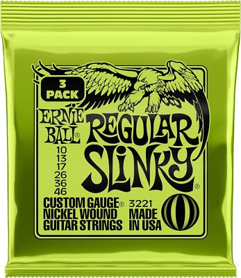 Ernie Ball Regular Slinky Nickel Wound E-Gitarrensaiten, 3er-Pack, Stärke 10-46