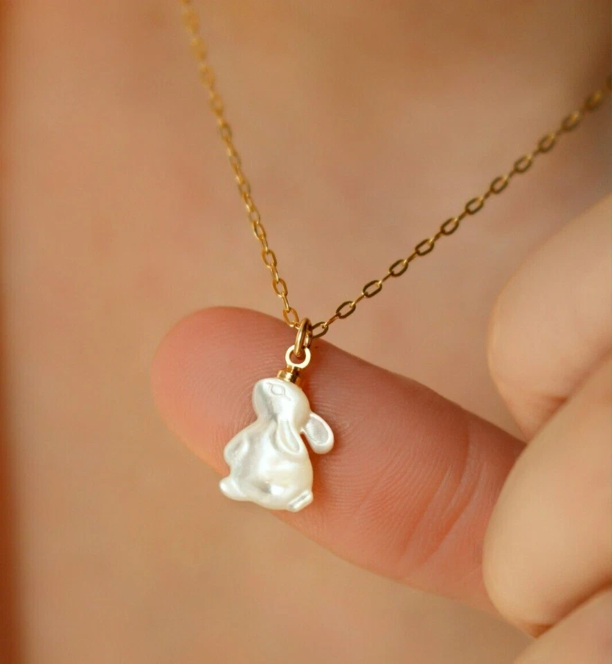 兔项链珍珠母项圈 18K 链白色贝壳复活节礼物 — 第 3/4 张图片