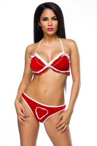 7159 Completo Intimo Rosso Reggiseno con Coppe Apribili + Slip Culotte Aperto - Foto 3 di 3