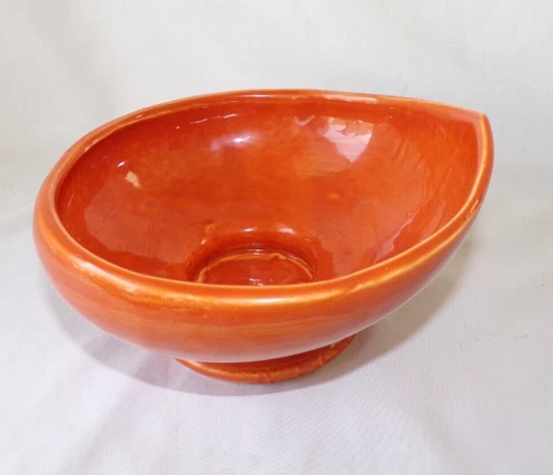 McCoy Ceramic Footed Bowl Teardrop Shape Burnt Orange Striped Variegated 6"