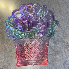 Studio Nova Glass Candy Dish Multi Colored Basket of Flowers 🔥NICE