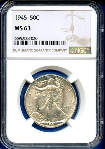 1945 P NGC MS63 Walking Liberty Half Dollar 50c US Mint Silver Coin 1945-P MS-63