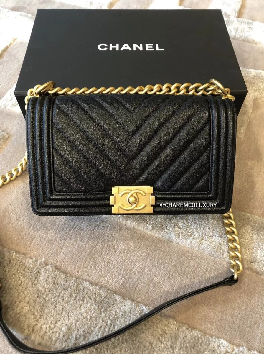 Chanel, Caviar Boy Bag with Aged Gold Hardware