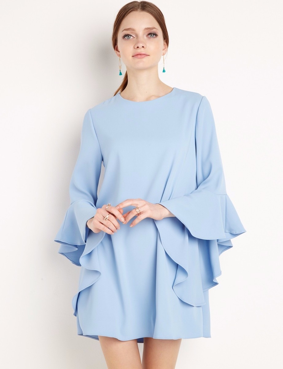 Pixie Market New Revival Blue Bell Sleeve Dress Ruffled Sleeve Mini Dress  Sz XS