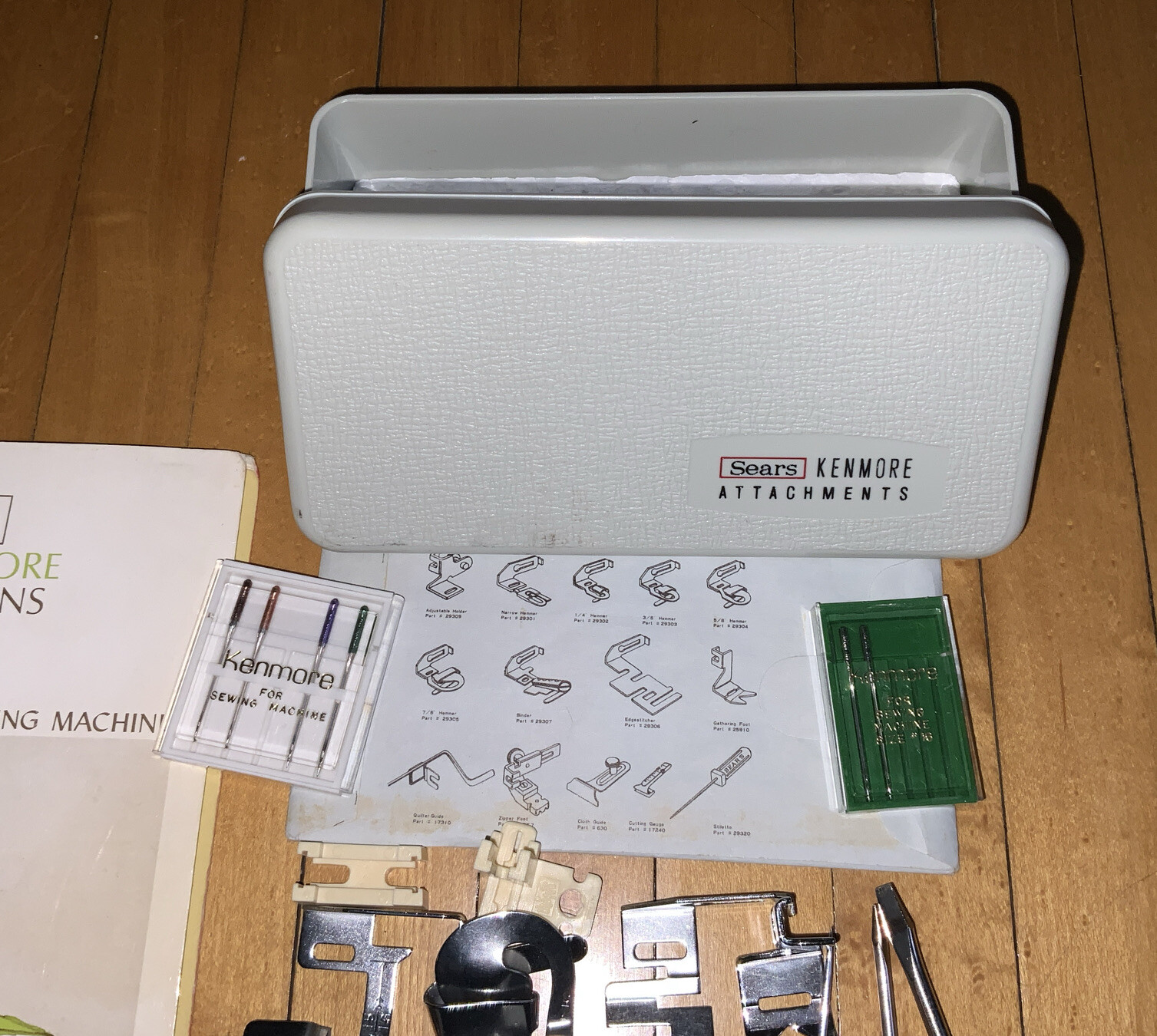 Vintage Kenmore Sewing Machine Attachments W/ Box and extras & Model