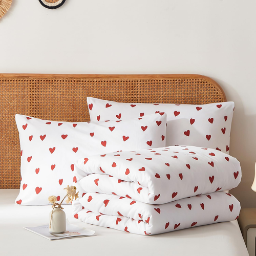 Heart Comforter Set Twin Size Kawaii Red Heart Pattern Comforter Kids Girls Cute - Picture 7 of 12