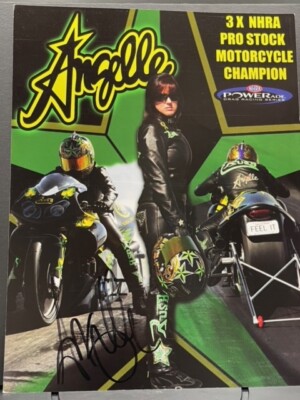 VRHTF NHRA VTG SIGNED BY ''ANGELLE SEELING'' RUSH RACING PRO STOCK BIKE HAND OUT