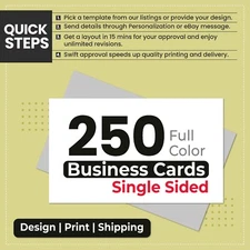 250 Custom Full Color Business Cards Printing FREE DESIGN & FREE SHIPPING 1 Side