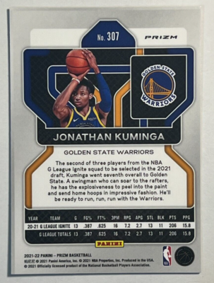 2021-22 Panini Prizm Basketball #307 Jonathan Kuminga RC Rookie