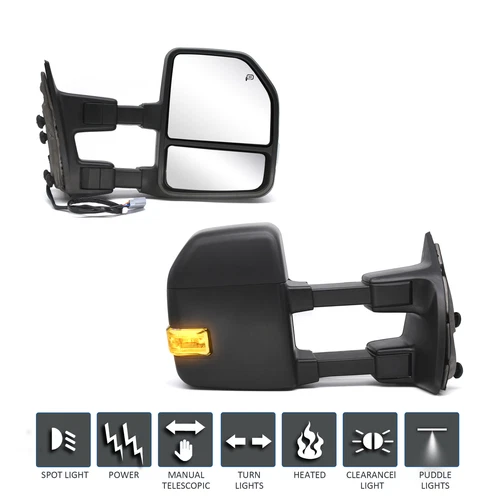Towing Mirrors For 08-16 Ford F250 F350 F450 Power Heated LED Signal Light Black
