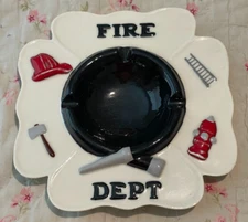 VINTAGE FIRE (DEPARTMENT) DEPT 7" MALTESE CROSS ASHTRAY CERAMIC