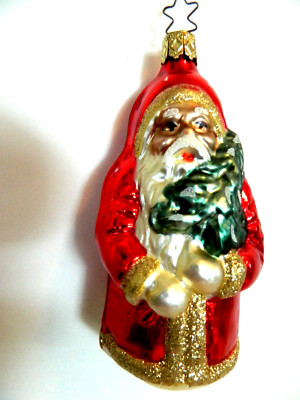 OLD WORLD ORNAMENT COLORFUL  SANTA HOLDING TREE, APPROX. 5'',ORIGINAL BOX