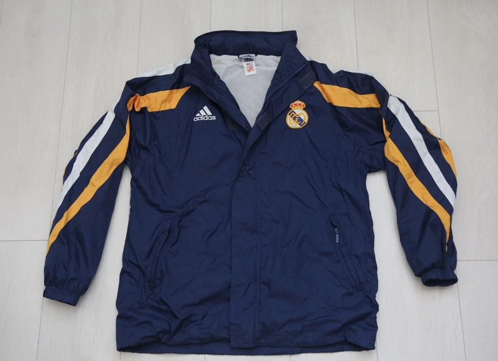 Jacket Adidas Real Madrit windbreaker football soccer hood Raincoat M 174