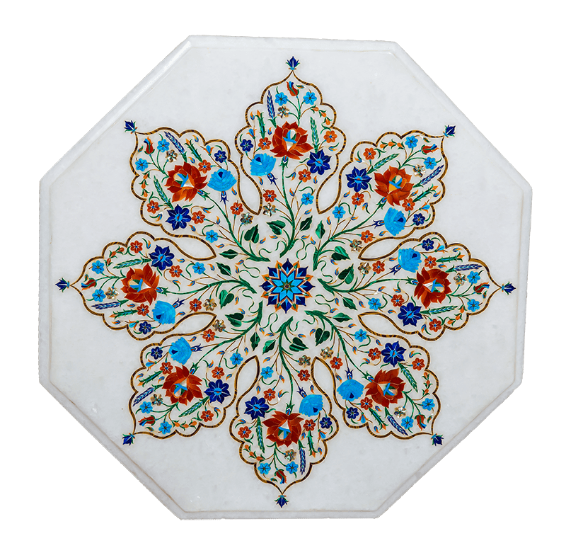 18-inch marble side table with semi-precious stone inlay art decor
