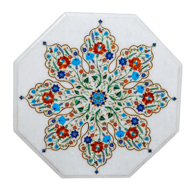 18 '' Marmor Seite / Ende Table Top Semi Precious Fein Inlay Steine Work Art