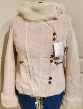 Beautiful Genuine Suede Hooded Jacket With Faux Fur Trim Size 14 By Next