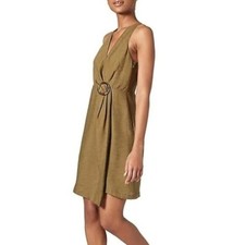 Joie Viara dress Vintage olive green sleeveless faux wrap crinkle buckle new 10