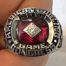 ABC 300 Game Ring Silver Tone Metal Red Stone...