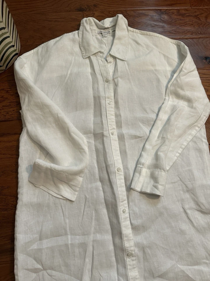 James Perse 100% 亚麻女式纽扣衬衫连衣裙 2 码白色 — 第 4/4 张图片