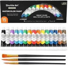 Shuttle Art Watercolor Paint Set, 15 Colors Watercolor Paint in Tubes (12ml Each