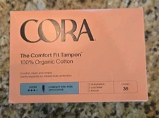 2 boxes Cora Comfort Fit Organic Cotton Tampons Multipack Regular 36 Ct Each Box