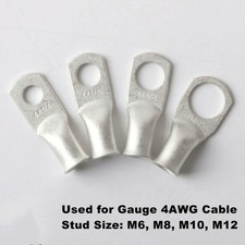 Tinned Copper Ends Lugs Gauge 4AWG Cable Wire Connectors Ring Battery Terminals