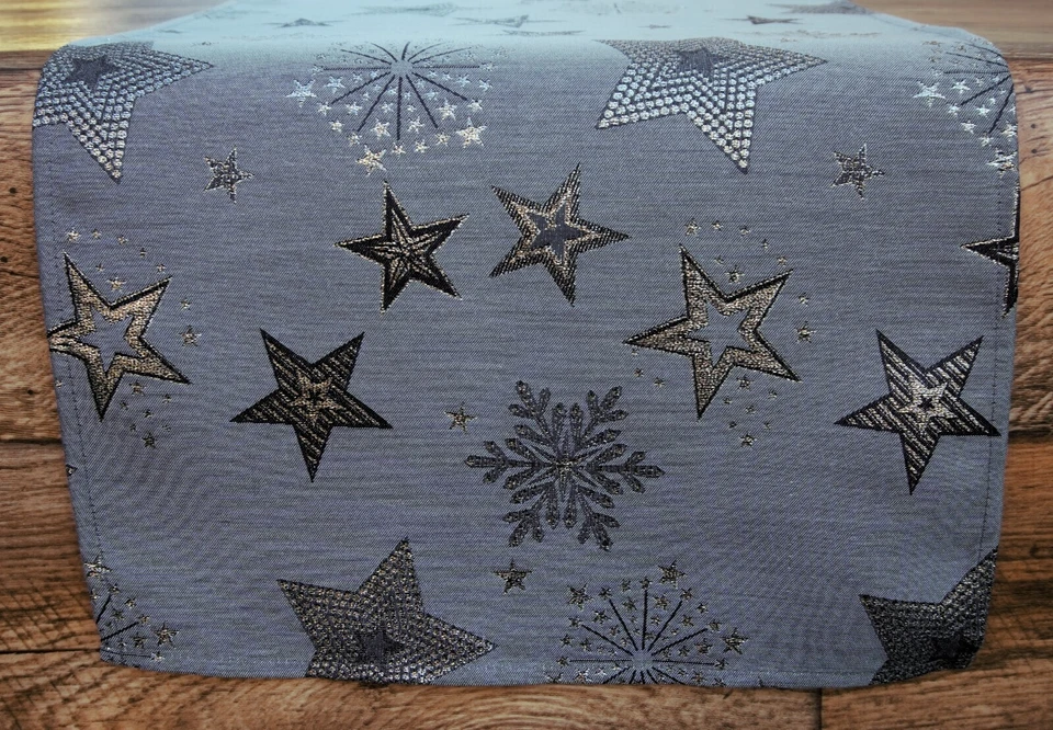 Weihnachten Grau Silber Sterne Mitteldecke Tischläufer Kissenhülle 45=29 - Bild 3 von 4