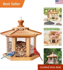Hanging Cedar Bird Feeder - Elegant Hexagonal Design with 3.2 lbs Seed Capacity