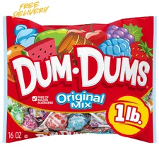 Dum Dums Original Mix Lollipop Suckers, Assorted Hard Party Candy, 16oz Bag