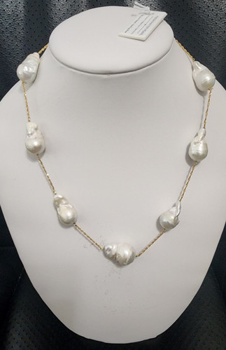 Sterling S 925 18k Gold Plated Freshwater Baroque Pearl Necklace 13-15mm 18"