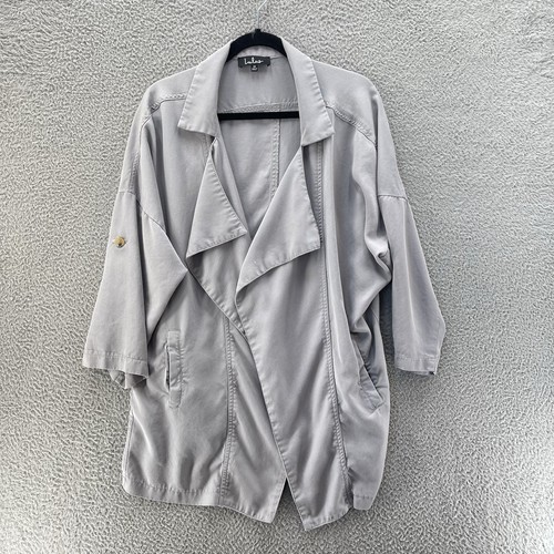 Lulus Lucky Break Jacket Women Medium Light Grey Oversized Open Front Essential