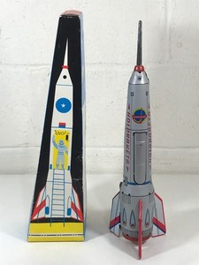 1960s TIN FRICTION SPACE ROCKET SHIP WORKING IN THE BOX