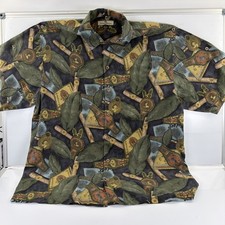 Tommy Bahama Shirt Mens L 100 Silk Cigars Leaves Print Short Sleeve Hawaiian