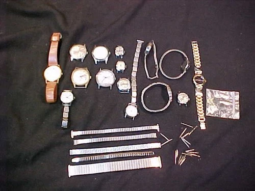 Large Lot 15 Vtg Wrist Watches Men & Women Plus Bands Most Wind-Up Geneva Timex