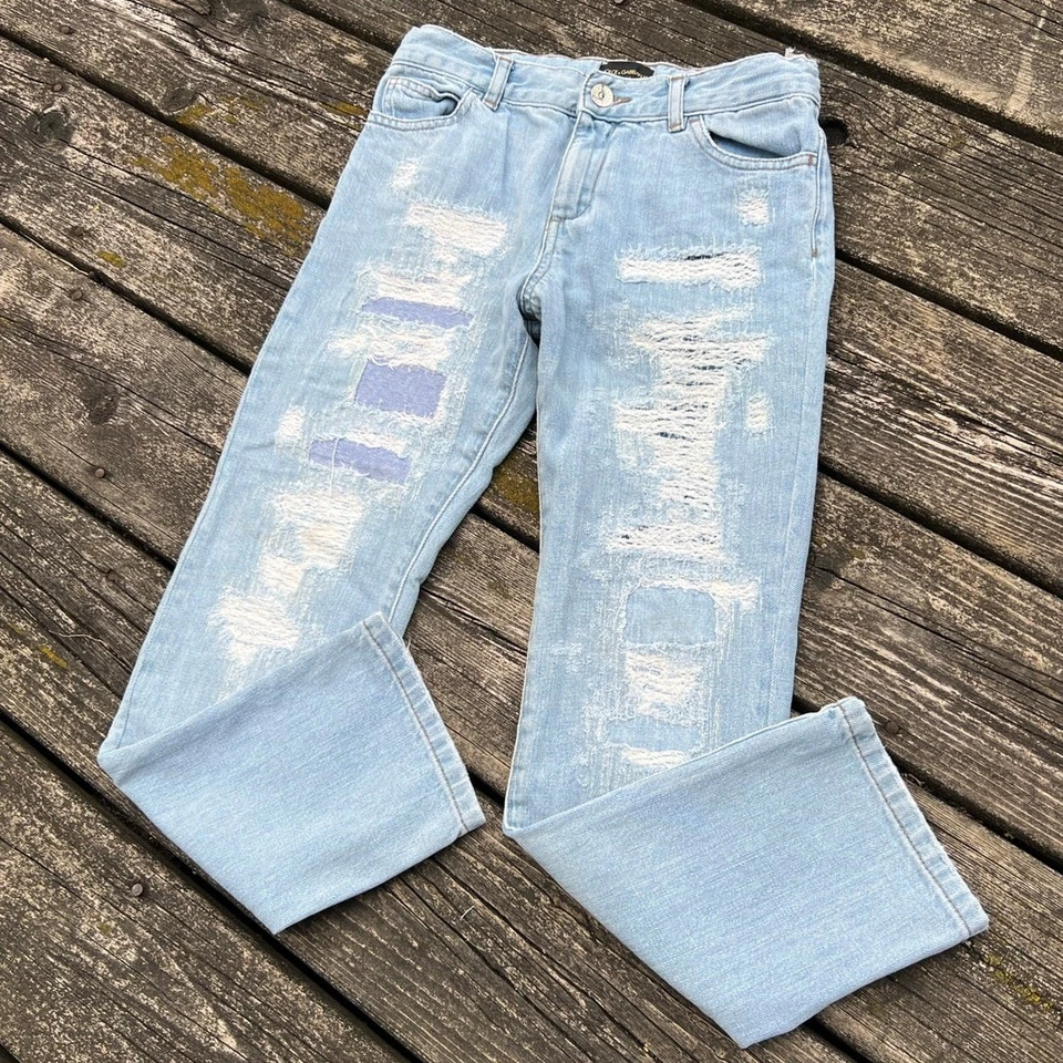 Pantalones de mezclilla Dolce & Gabbana niños desgastados 9/10 (132-143 cm) detalle de parche lavado claro Foto 4 de 4