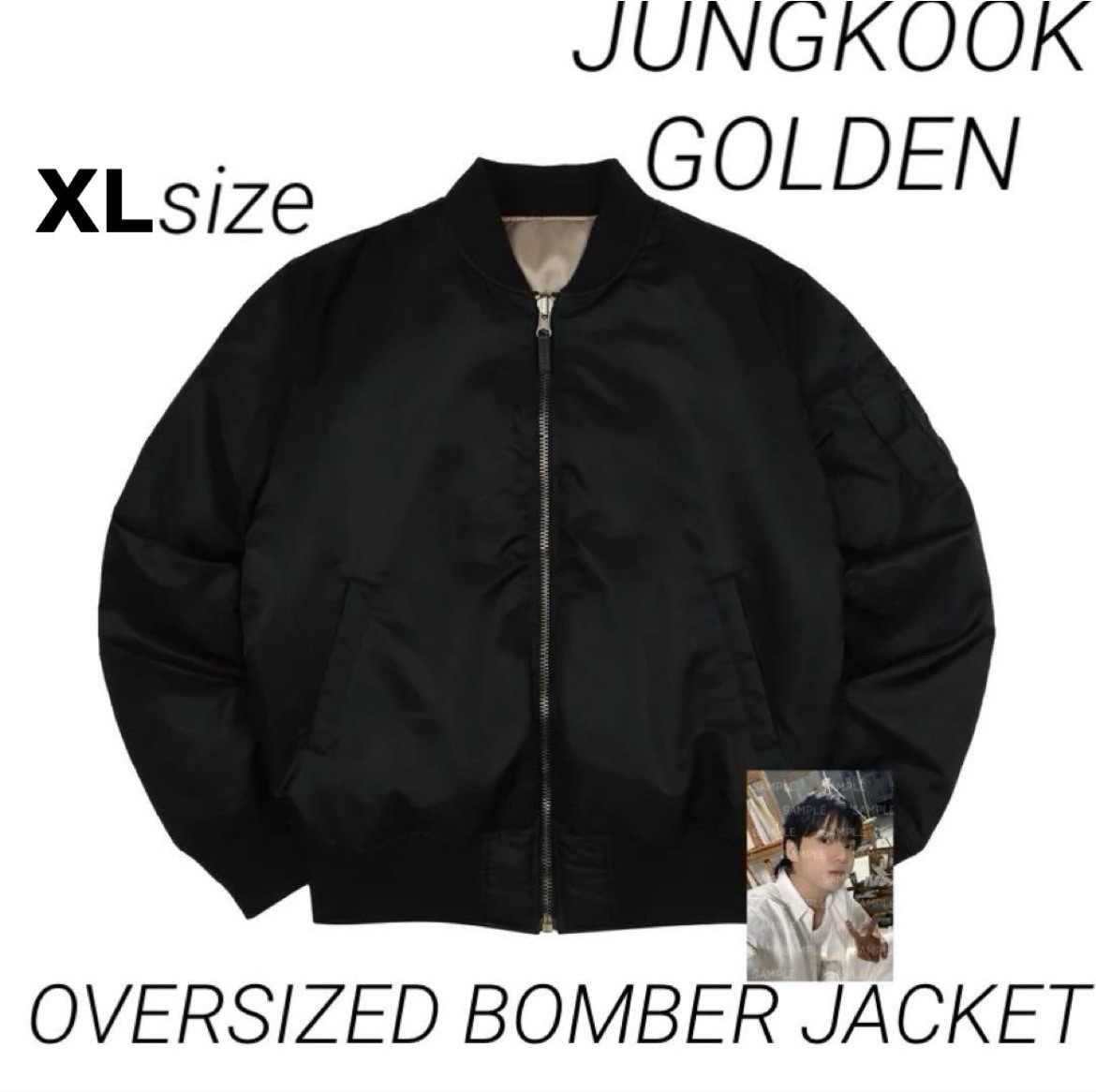 BTS Jungkook OVERSIZED BOMBER JACKET XL GOLDEN Official Photo card