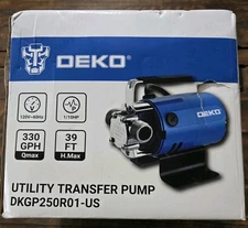 Deko Electric Power Water Utility Transfer Pump 120V Sump 330GPH And Hose Kit