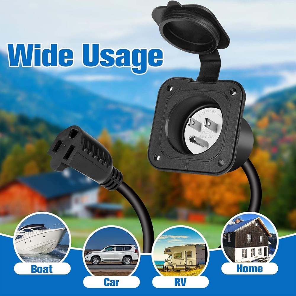 15 Amp Flanged Inlet 125V NEMA 5-15 RV Shore Power Inlet Plug Port Waterproof