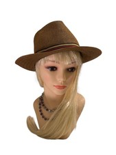 Lucky 7 Brown Wide Brim Fedora Hat with Striped Band