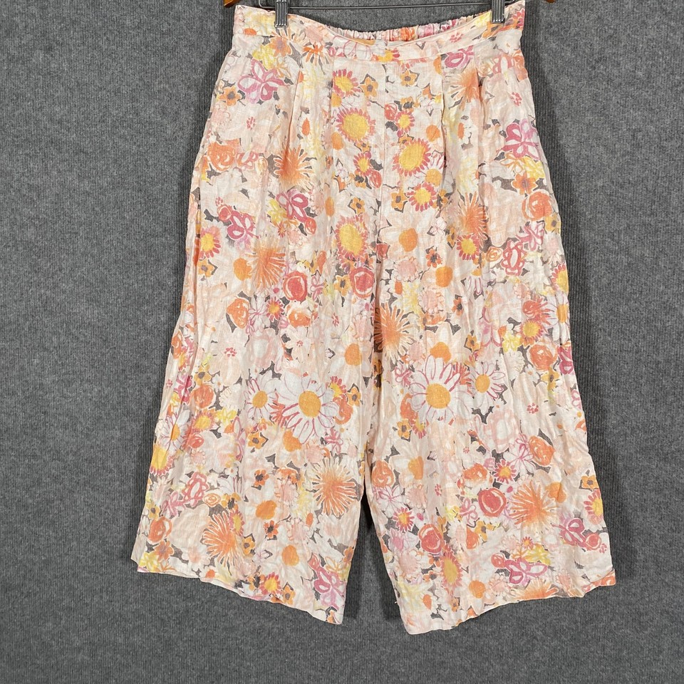 Shy Hero Pants Womens One Size Multicoloured Floral Wide Leg Cropped Boho Beach