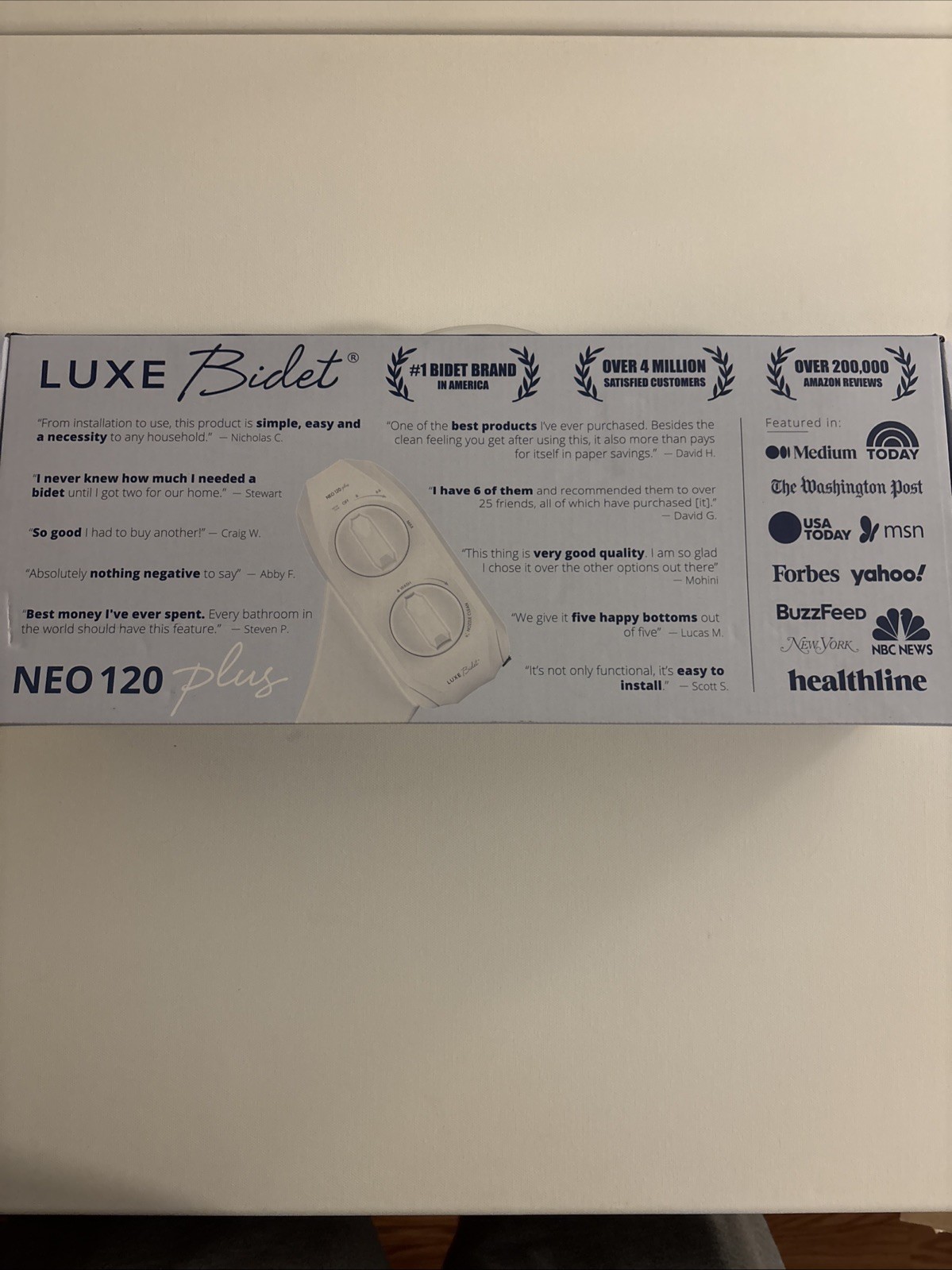 NEO 120 Plus White Patented Bidet Attachment for Toilet Seat, Innovative Hinges