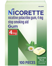 Nicorette nicotine polacrilex gum, 4 mg stop smoking aid 100ct exp 09/2028